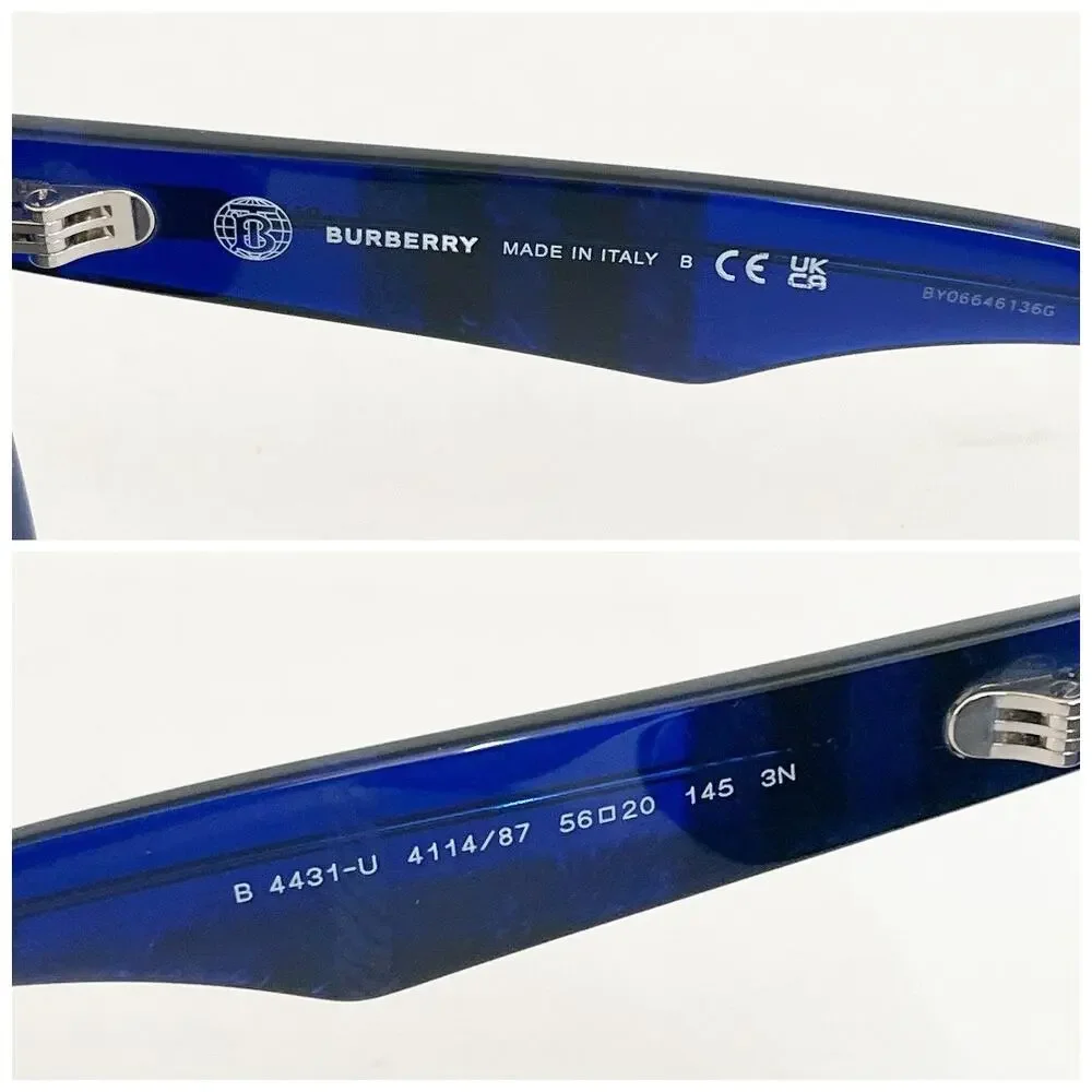 BURBERRY Blue Logo Print Square Acetate Sunglasses Unisex NWT - Picture 7 of 11